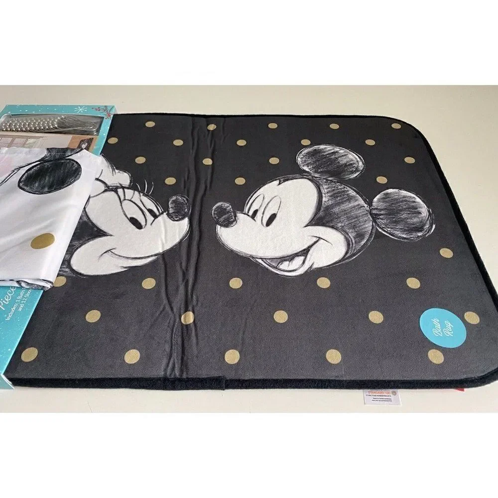DISNEY MICKEY MINNIE MOUSE CHRISTMAS Holiday Shower Curtain‎ Bath Mat Set 14 Pc